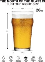 Pint Glasses,20oz British Beer Glass,Classics Craft Beer Glasses,Premium Beer Glass Tumbler Set of 4, Unique Design Beer Glasses Easy Stacking in The Cupboard