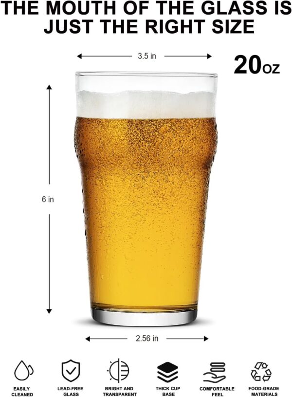 Pint Glasses,20oz British Beer Glass,Classics Craft Beer Glasses,Premium Beer Glass Tumbler Set of 4, Unique Design Beer Glasses Easy Stacking in The Cupboard