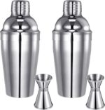 Cocktail Shaker Set Martini Shaker Bulk Stainless Steel Martini Mixer with Strainer and Double Measuring Jigger for Bar Party Home Use Wine Bar(18 Oz/ 550 ml,2 Packs)