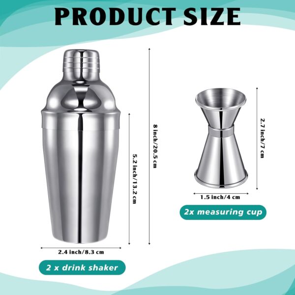 Cocktail Shaker Set Martini Shaker Bulk Stainless Steel Martini Mixer with Strainer and Double Measuring Jigger for Bar Party Home Use Wine Bar(18 Oz/ 550 ml,2 Packs)