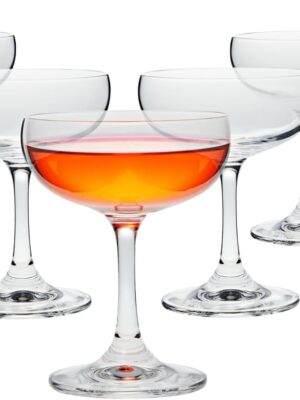 Glasses Set - 6 Count, 7 oz, Clear, Vintage-Inspired - Dishwasher Safe Cocktail Glasses for Parties & Bars - Champagne s for Cocktails & Events