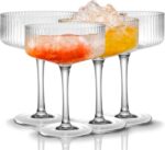 4 Pcs Ribbed  Glasses, 10 oz Vintage  Glass Set, Unique Martini Glass, Classic Cocktail Galssware, Bar Drinking Glasses Set Pefect for Cocktail, Wine, Champagne & Gift
