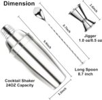 24OZ Cocktail Shaker Set - Cocktail Bar Martini Drink Shaker Set with Strainer, Stainless Steel Bartender Kit Drink Mixer with Jigger, Mixing Spoon, Bar Accessories for Beginners