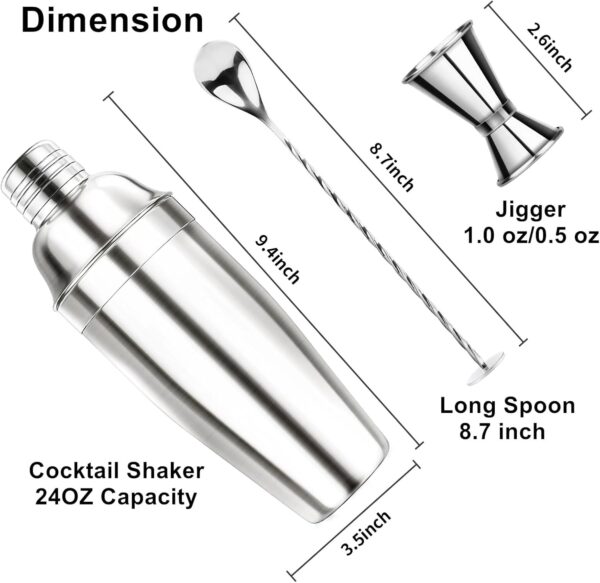 24OZ Cocktail Shaker Set - Cocktail Bar Martini Drink Shaker Set with Strainer, Stainless Steel Bartender Kit Drink Mixer with Jigger, Mixing Spoon, Bar Accessories for Beginners