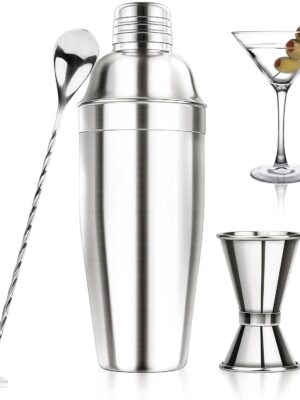 24OZ Cocktail Shaker Set - Cocktail Bar Martini Drink Shaker Set with Strainer, Stainless Steel Bartender Kit Drink Mixer with Jigger, Mixing Spoon, Bar Accessories for Beginners
