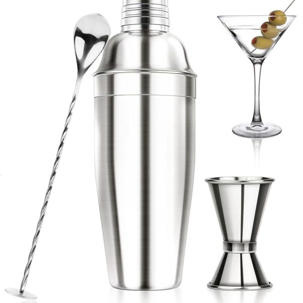 24OZ Cocktail Shaker Set - Cocktail Bar Martini Drink Shaker Set with Strainer, Stainless Steel Bartender Kit Drink Mixer with Jigger, Mixing Spoon, Bar Accessories for Beginners