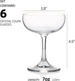 Crystal Glasses, Set of 6, 7 Ounce(220ml), Elegant Short Stem Design, Clear Cocktail Glasses Sets Perfect for Drinking Champagne, Sweet Wine, etc.