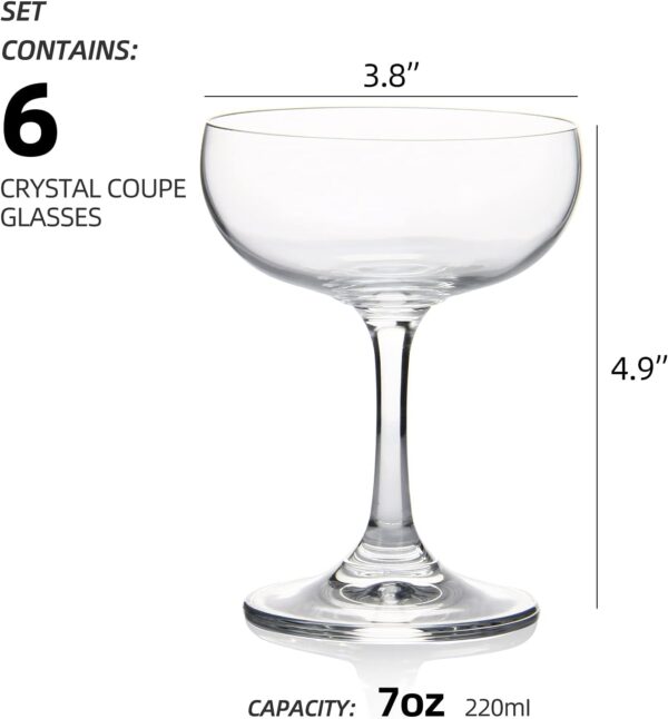 Crystal Glasses, Set of 6, 7 Ounce(220ml), Elegant Short Stem Design, Clear Cocktail Glasses Sets Perfect for Drinking Champagne, Sweet Wine, etc.