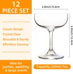 Set of 12 - Champagne Glasses, 7 Oz Clear Cut Rim Martini Glass with Short Stable Base, Ideal for Parties, Birthdays and Bars, Dishwasher safe
