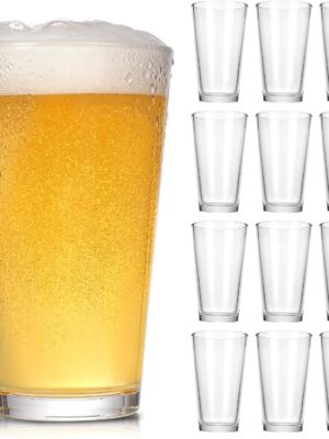 Beer Pint Glasses Set of 12,16 oz Drinking Glasses,Cocktail Glasses Made for Hot & Cold Beverages Mixing Glass & Highball Set of 6 for Homes, Pubs & More