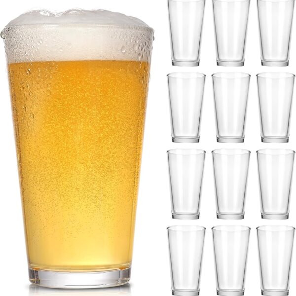 Beer Pint Glasses Set of 12,16 oz Drinking Glasses,Cocktail Glasses Made for Hot & Cold Beverages Mixing Glass & Highball Set of 6 for Homes, Pubs & More