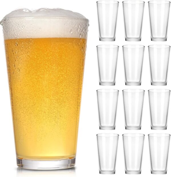 Beer Pint Glasses Set of 12,16 oz Drinking Glasses,Cocktail Glasses Made for Hot & Cold Beverages Mixing Glass & Highball Set of 6 for Homes, Pubs & More