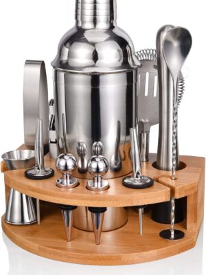 Cocktail Shaker Set,12 Piece 25oz Bartender Kit with Stand,Bar Set for Mixed Drink, Professional Bar Accessory : Shaker,Jigger,Strainer,Muddler,Liquor Pourers, House Warming Gifts