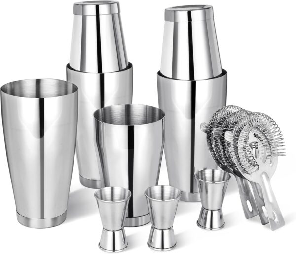 Cocktail Shaker Set Bartender Kit, 12 Pcs Boston Drink Shaker with Strainer Bartending Martini Shaker Tin with 18oz & 28oz Mixed Alcohol Shaker Stainless Steel Bar Tool for Beginner