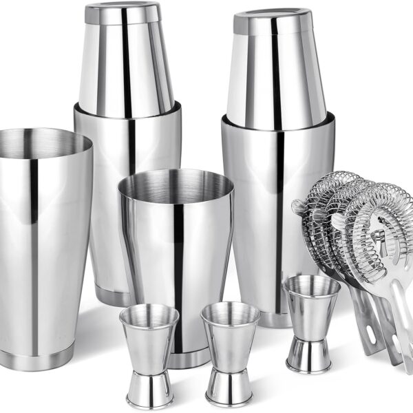 Cocktail Shaker Set Bartender Kit, 12 Pcs Boston Drink Shaker with Strainer Bartending Martini Shaker Tin with 18oz & 28oz Mixed Alcohol Shaker Stainless Steel Bar Tool for Beginner