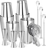 Cocktail Shaker Boston Shaker Set 15 Pcs Professional Bartender Kit Bar Shaker Stainless Steel Drink Shaker Bartending Martini Shaker Tin Mixed Alcohol Shaker Tool for Beginner(Silver)