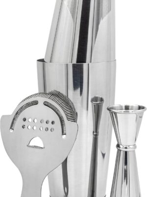 Professional Cocktail Shaker Set Bartending Kit: Weighted Boston Shaker Tins, Hawthorne Strainer and Japanese Jigger