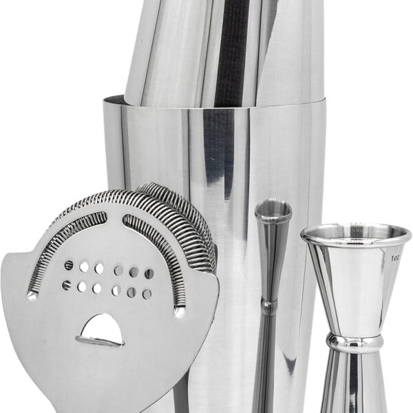 Professional Cocktail Shaker Set Bartending Kit: Weighted Boston Shaker Tins, Hawthorne Strainer and Japanese Jigger