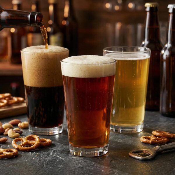 Beer Pint Glasses Set of 4,16 oz Drinking Glasses,Cocktail Glasses Made for Hot & Cold Beverages Mixing Glass & Highball Set of 6 for Homes, Pubs & More