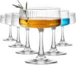 Glasses Set of 6, Ribbed Large Martini Glass, 10oz Vintage Cocktail Glasses for Espresso Martini, Manhattan, Margarita, Pisco Sour, Home Bar