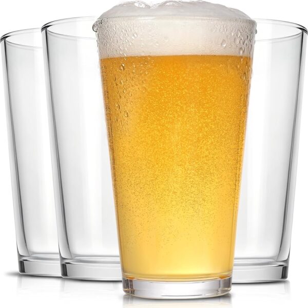 Beer Pint Glasses Set of 4,16 oz Drinking Glasses,Cocktail Glasses Made for Hot & Cold Beverages Mixing Glass & Highball Set of 6 for Homes, Pubs & More