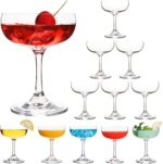 Set of 12 - Champagne Glasses, 7 Oz Clear Cut Rim Martini Glass with Short Stable Base, Ideal for Parties, Birthdays and Bars, Dishwasher safe