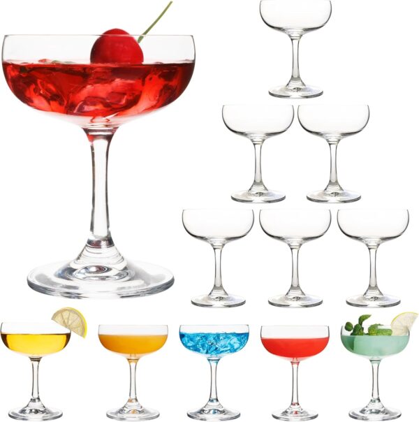 Set of 12 - Champagne Glasses, 7 Oz Clear Cut Rim Martini Glass with Short Stable Base, Ideal for Parties, Birthdays and Bars, Dishwasher safe