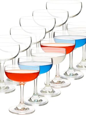 Champagne Glasses Set of 12 Crystal Cocktail Glasses with Short Stem, Martini Glasses - 7 oz