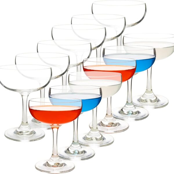 Champagne Glasses Set of 12 Crystal Cocktail Glasses with Short Stem, Martini Glasses - 7 oz