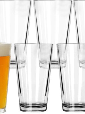 Pint Glasses Set of 6 - 16 oz Drinking Glasses Made for Cold Beverages - 16 oz Mixing Glass & Highball Set of 6 for Homes, Pubs & More - Freezer & Dishwasher-Friendly Cocktail Glasses,