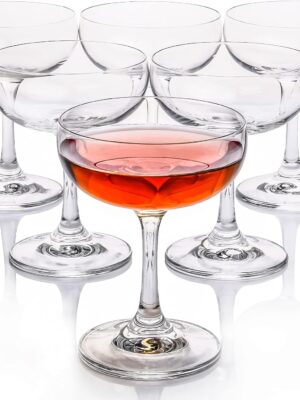 Crystal Glasses, Set of 6, 7 Ounce(220ml), Elegant Short Stem Design, Clear Cocktail Glasses Sets Perfect for Drinking Champagne, Sweet Wine, etc.