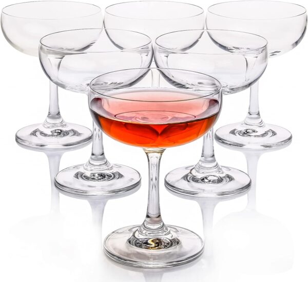 Crystal Glasses, Set of 6, 7 Ounce(220ml), Elegant Short Stem Design, Clear Cocktail Glasses Sets Perfect for Drinking Champagne, Sweet Wine, etc.