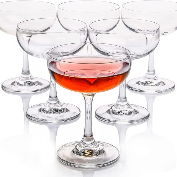 Crystal Glasses, Set of 6, 7 Ounce(220ml), Elegant Short Stem Design, Clear Cocktail Glasses Sets Perfect for Drinking Champagne, Sweet Wine, etc.