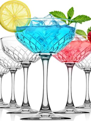 Glasses Set of 6, Diamond Style Classic Crystal Glass Martini Glasses, Clear Hand Blown Cocktail Glasses for Drink, Martini, Espresso Martini, Home Bar