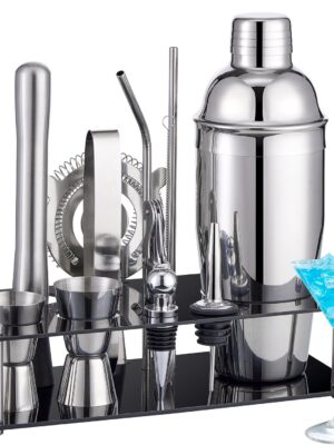 Cocktail Shaker Set Bartender Kit : 15-Piece Stainless Steel Bartender Kit with Acrylic Stand Bars Set with All Practical Bars Accessories, Bar Tools for Drink Mixing, Bar, Home, Lounge & Party