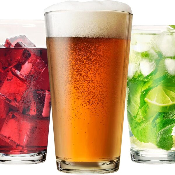 Drinking Glasses Set of 12-16 oz Glass Cups - Pint & Beer Glasses - Dishwasher Safe Water Glasses - Highball Tumblers