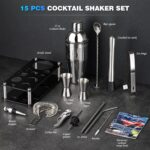 Cocktail Shaker Set Bartender Kit : 15-Piece Stainless Steel Bartender Kit with Acrylic Stand Bars Set with All Practical Bars Accessories, Bar Tools for Drink Mixing, Bar, Home, Lounge & Party